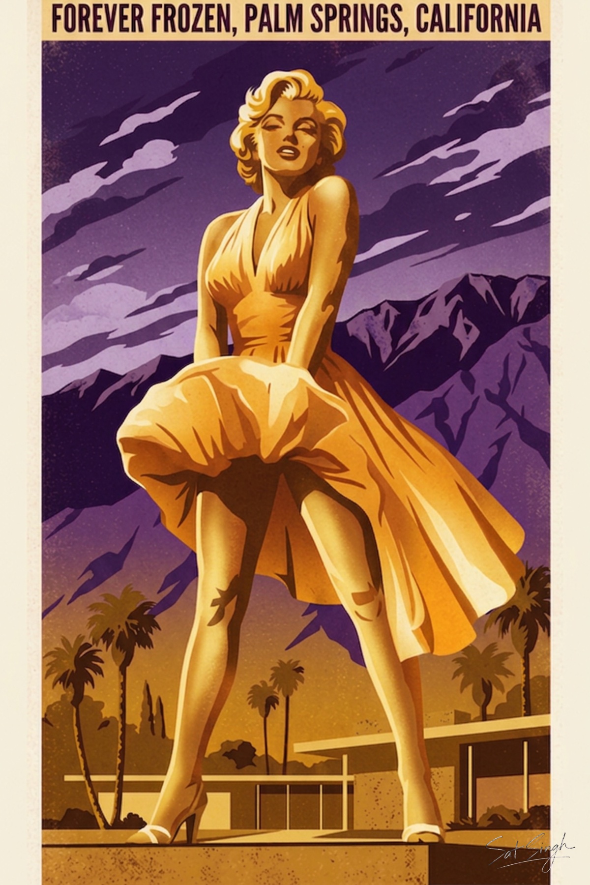Gold and violet Immortal artwork in a proposed black frame with a white mat