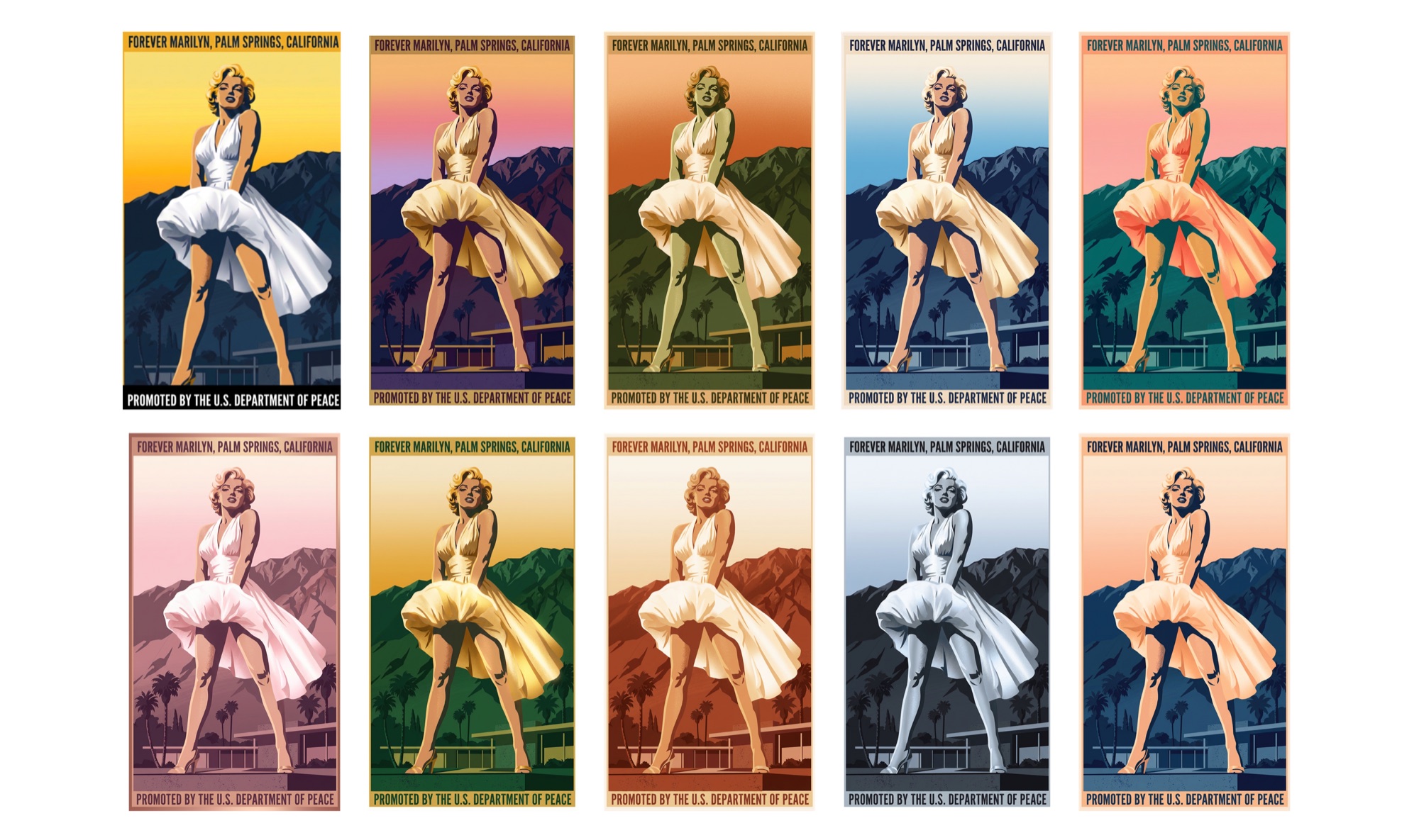 Forever Frozen — ten recolored panels of the Marilyn Monroe poster artwork